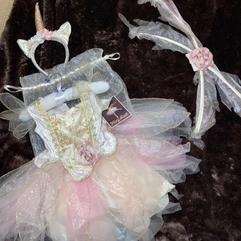 3T fairy costume with dress, headband, wings & carry bag